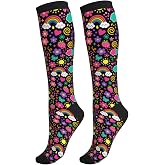 Yealedee Compression Socks Calf Knee High Support Socks Novelty For Women Men Athletic Running Hiking Nurse