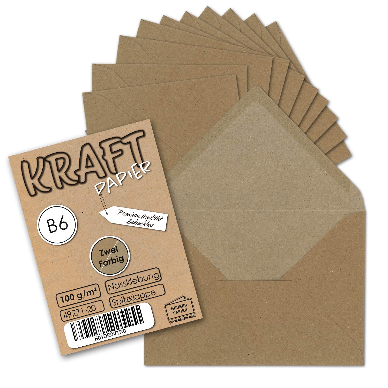 Envelopes, Recycled Paper - Natural Brown Colour, DIN B6 125 x 176 mm, with a small gift. 50 Umschläge brown
