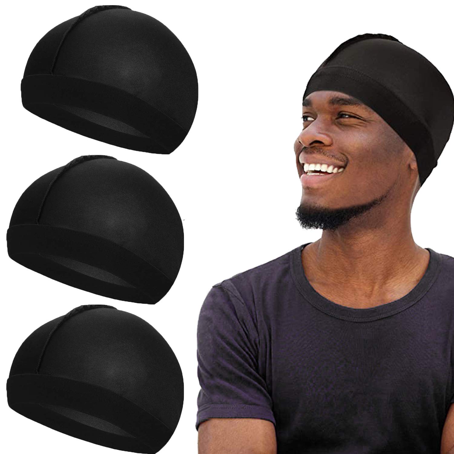3PCS Silky Elastic Wave Cap for Men, Good Compression Over Durag,Stocking Compression Caps for 360 540 and 720 Waves