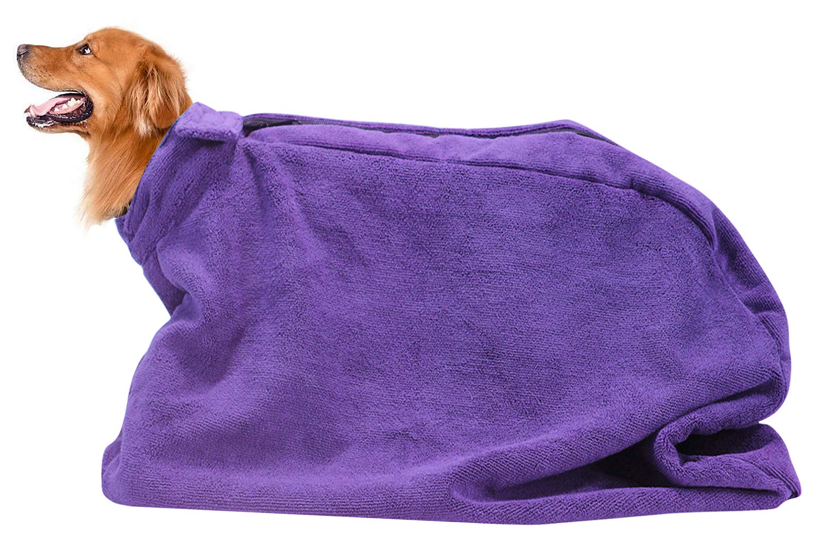 Morezi Dog Bathrobe Towel, Dry Fast Dog Bag, Microfibre Fast Drying Super Absorbent Pet Dog Cat Bath Robe Towel - Purple - Small