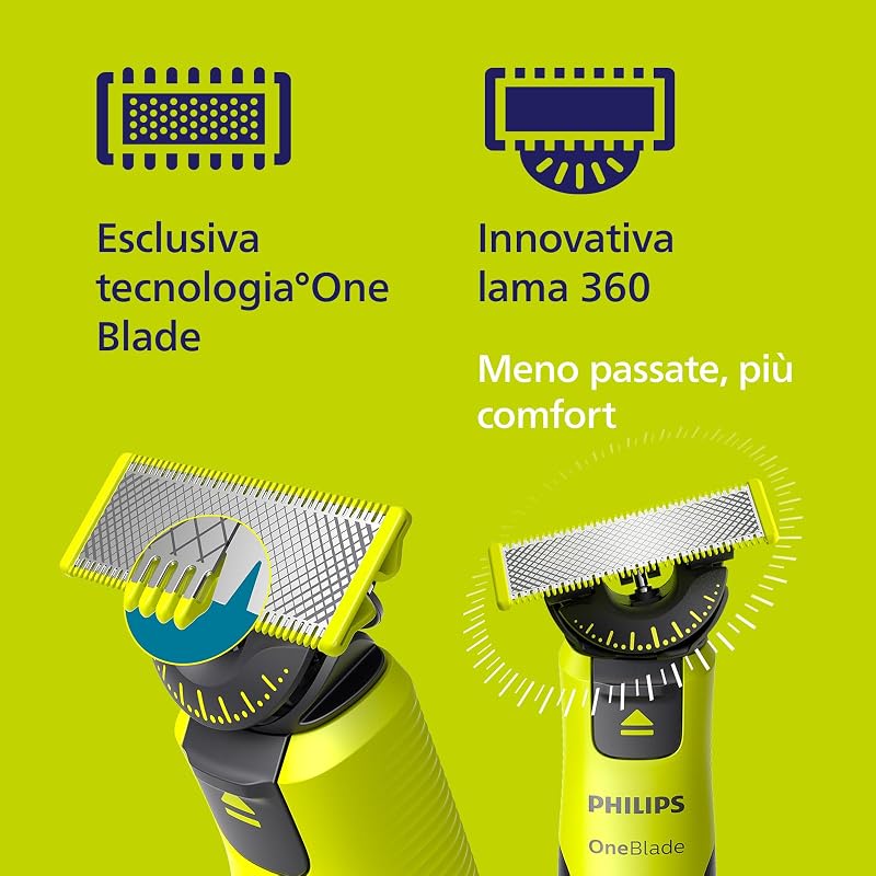 OneBlade 360 Face + Body, Autentico regolabarba elettrico, rasoio e spazzola con tecnologia a 360, 1x lame 360, 1x pettine regolabile 5 in 1, 1x kit per il corpo, (modello QP4631/30)