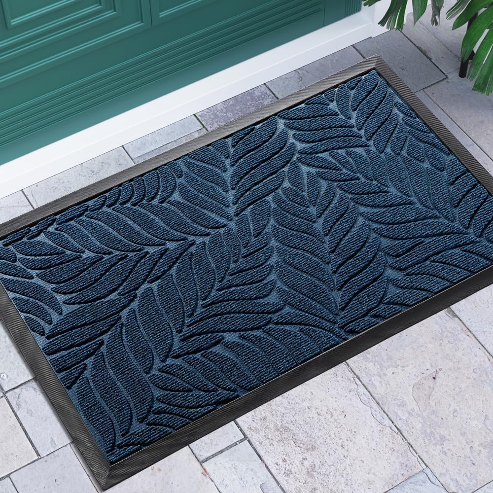 Yimobra Door Mats Outdoor Indoor, Heavy Duty Non Slip Welcome Mats for Front Door, Easy Clean Outside Doormats for Outdoor Entrance Home Entry Mat, Patio Waterpoor Rubber Door Mat, 75x43 cm, Blue