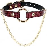 Yurielys Red Snakeskin Leather Choker Necklace with Gold Chain – Gothic Punk Adjustable Women’s Collar
