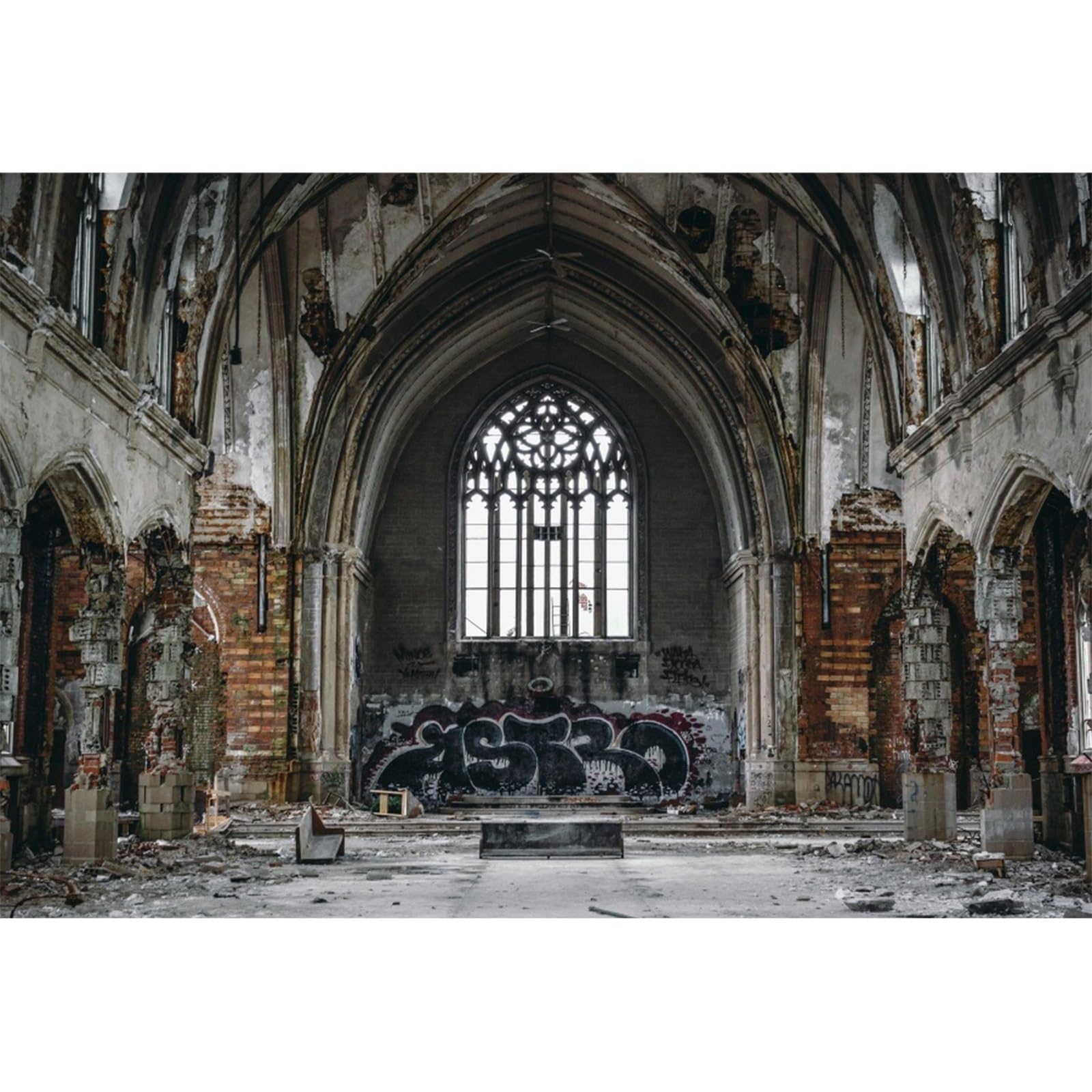 YongFoto 3x2m Photography Backdrop Weathered Old Church Grunge Peeled Brick Wall Arch Vintage Floor Photo Background Backdrops Photography Photo Shoots Party Kids Personal Portrait Photo Studio Props