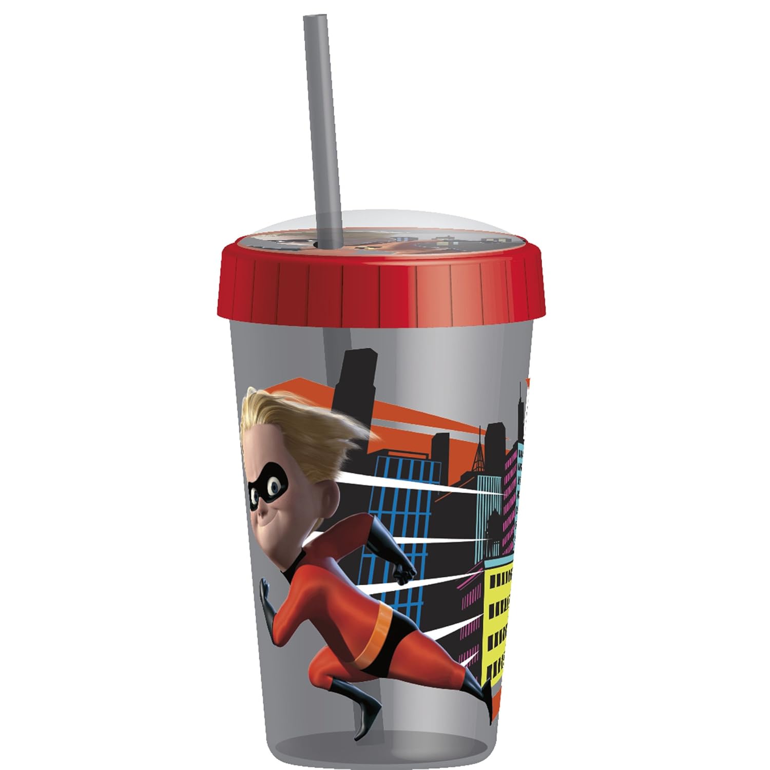 Zak Designs 16.5oz Incredibles 2 Tumbler With Embossed Lid And Durable Straw - Artwork In Domed Lid Makes Characters Pop Out; Splash-proof And Dishwasher Safe, Incredibles 2 Dash-Violet E