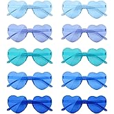 NACHLYNN 10 Pairs Heart Sunglasses Women Rimless Heart Shaped Sunglasses Candy Color Glasses for Costumes Cosplay (Blue Series)
