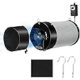MELONFARM 4 inch Air Carbon Filter Smelliness Control with Australia Virgin Charcoal, Built-in 14cm Fan Low Nois and Speed Controller for Inline Duct Fan, Grow Tent, Vent Cover & Pre-Filter Included