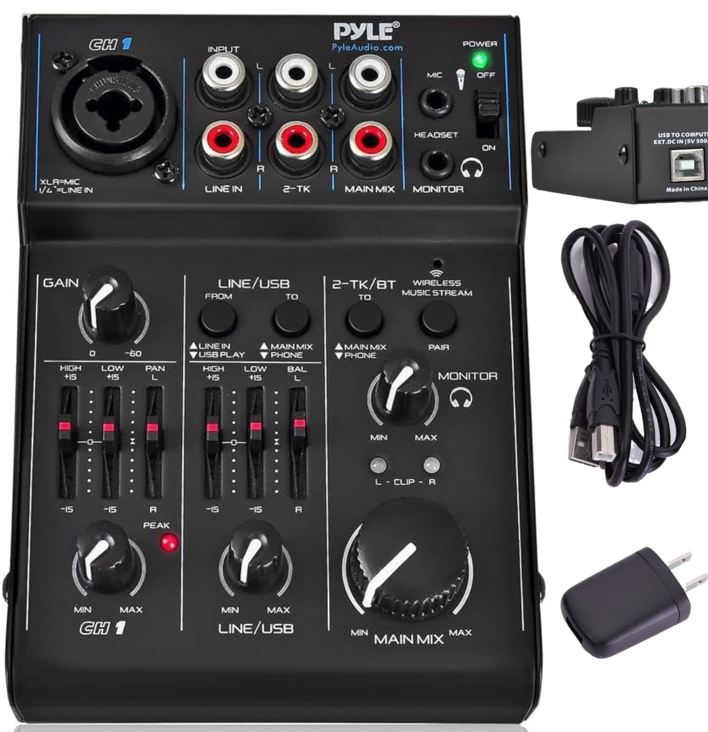 Photo 1 of Pyle 3-Channel Bluetooth Audio Mixer - DJ Sound Controller w/ USB Soundcard for PC Recording - XLR - 3.5mm Mic Jack - 18V Phantom Power - RCA I/O - LED Indicators - Beginner & Studio Use - PAD30MXUBT