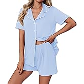 Ekouaer Pajamas Set for Women 2 Piece Pjs Short Sleeve Sleepwear Button Down Lounge Shorts Sets S-XXL