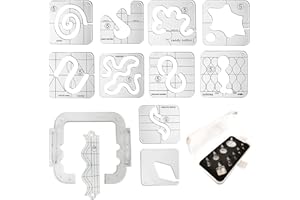 YICBOR 11pcs Quilting Template Series 5 + 1pcs Quilting Frame+ 9pcs Clear Quilting Embroidery Free Motion Echo Presser Foot Set