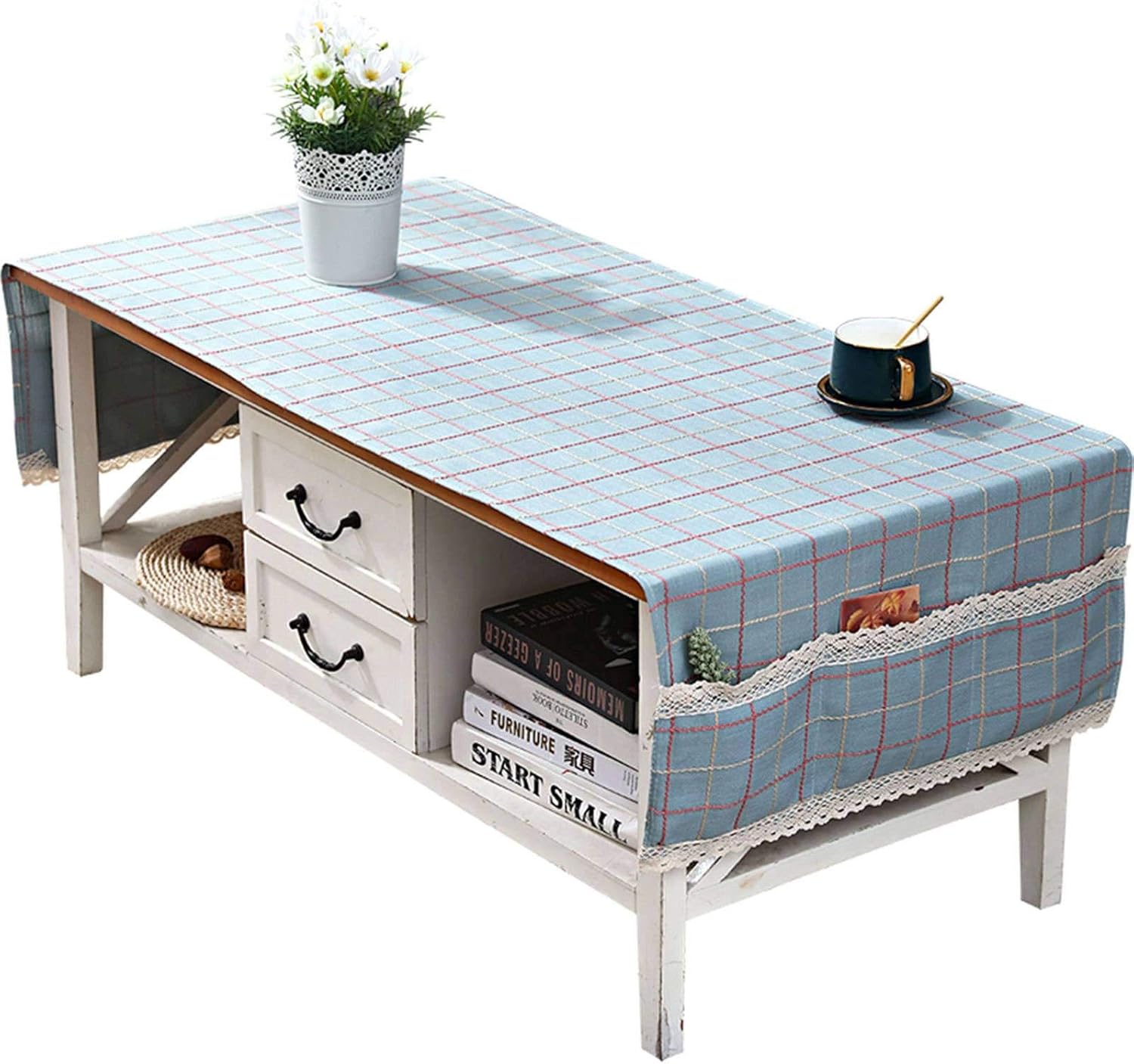 Japanese Coffee Table Tablecloth,Modern Table Cover,rectangle Lattice Coffee Table Mat,With Side