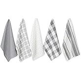 DII Everyday Basic Kitchen Collection Large Woven Cotton Dishtowel/Tea Towel Set, 18x28, Gray, 5 Count