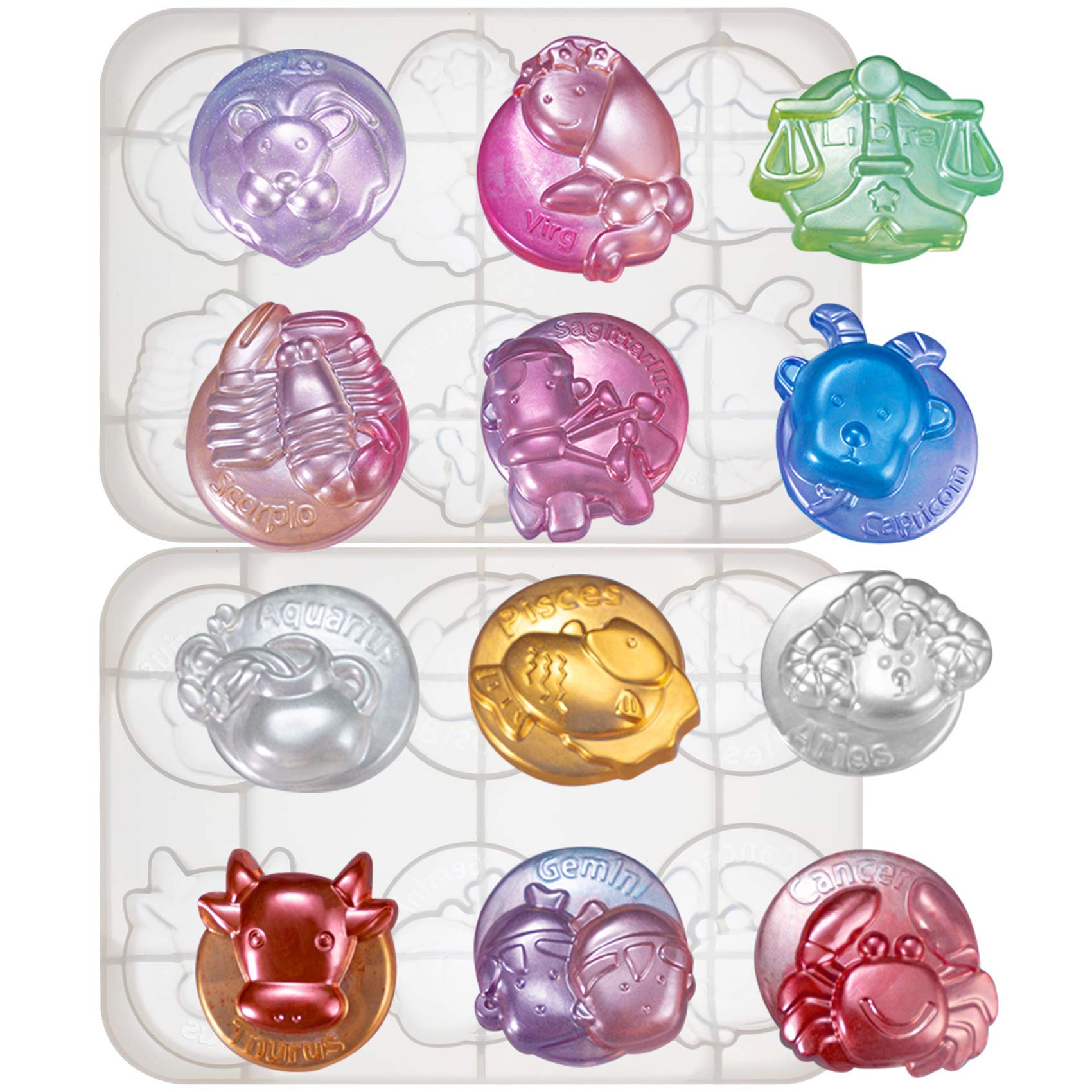 musykrafties Zodiac Silicone Moulds for Resin Charm Cabochon for Epoxy Concrete Cement Plaster Soap Bath Bomb Wax Chocolate Candy Melt 12-Cavity Diameter 1.5-2.4inch