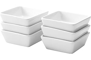 Bruntmor 4 Oz White and Teak Square ramekins Ceramic Ramekin Set of 6, 4 Ounces ramekins. perfect baking dishes for oven, serving dipping sauces baking set, Ceramic serving bowls for Christmas Gift