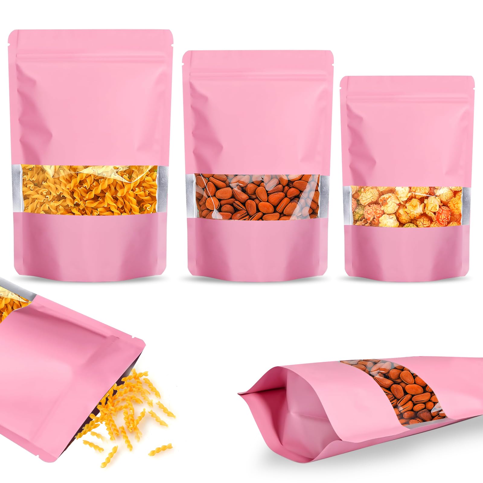 Photo 1 of 100 PCS Smell Proof Bags, Resealable Packaging Bags Matte Stand Up Foil Pouch with Clear Window, 3.5X5.1 Inch Sealable Smell Proof Pouch for Food Storage Small Business Packaging