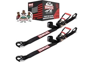 Car Tie Downs with Double J-Hooks - Vehiclex Heavy Duty 2PK, 2" x 8ft Car Hauling Straps for Trailers, 11,000 lb Breaking Strength