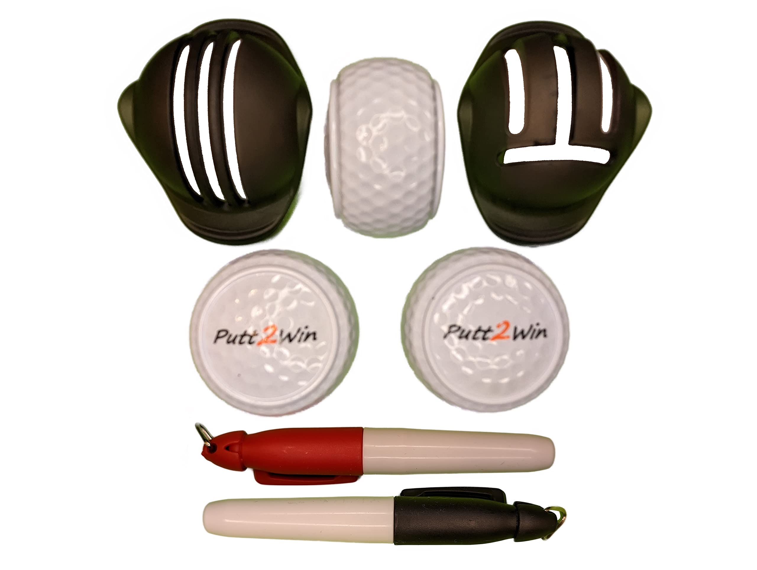 Putt2Win Flat Golf Ball Putting Practice Training Aid with Triple Track Stencil Template Line and Marker Pen Kit Accessories Great Golf Gift. (3)