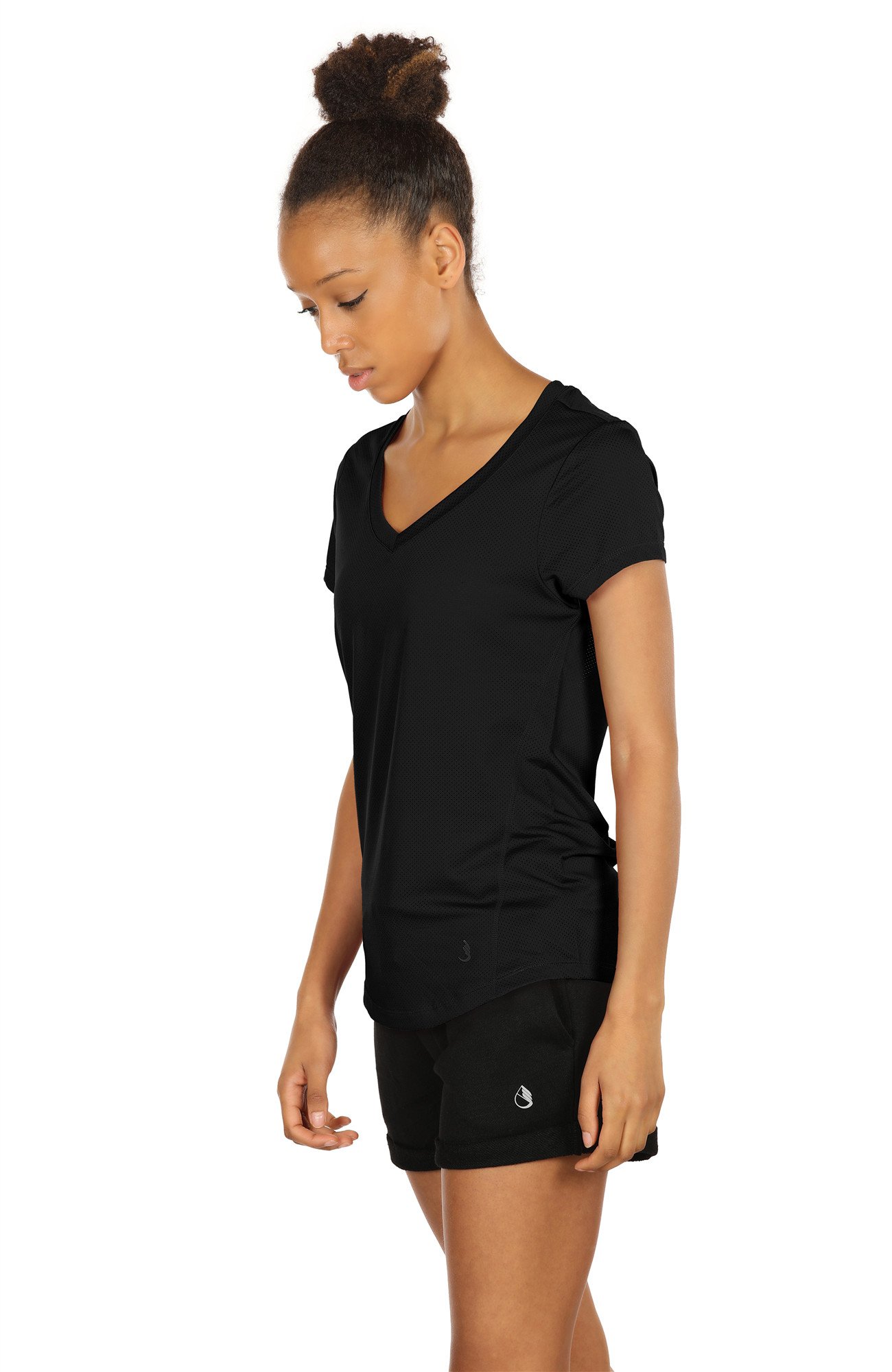 icyZone Activewear Fitness Yoga Tops Workout V Neck Open Back T-Shirts for Women (S, Black)