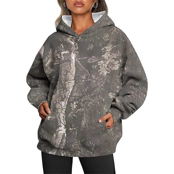 GUOKMN Women's Camo Hoodie Oversized Sweatshirt Maple-Leaf Print
