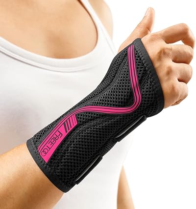 FREETOO Wrist Support S-shaped Adjustable Day Night Carpal Tunnel Rose Red
