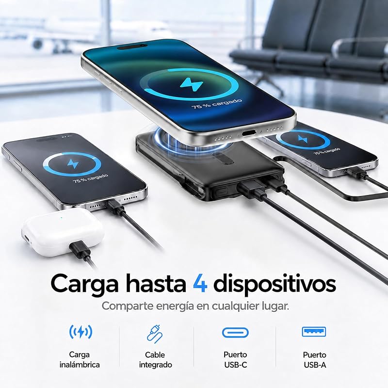para MagSafe Power Bank iPhone, 10000mAh Batería Externa Carga Rápida USB-C — foto 5 de 8