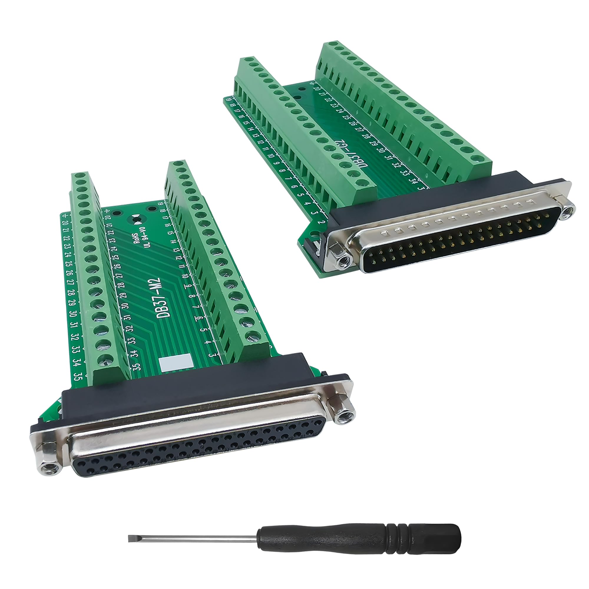 iYueMps DB37 Breakout Terminal DB37 Breakout Board Female + Male D-SUB 2Row 37Pin Breakout Terminal Connector (1 pair)