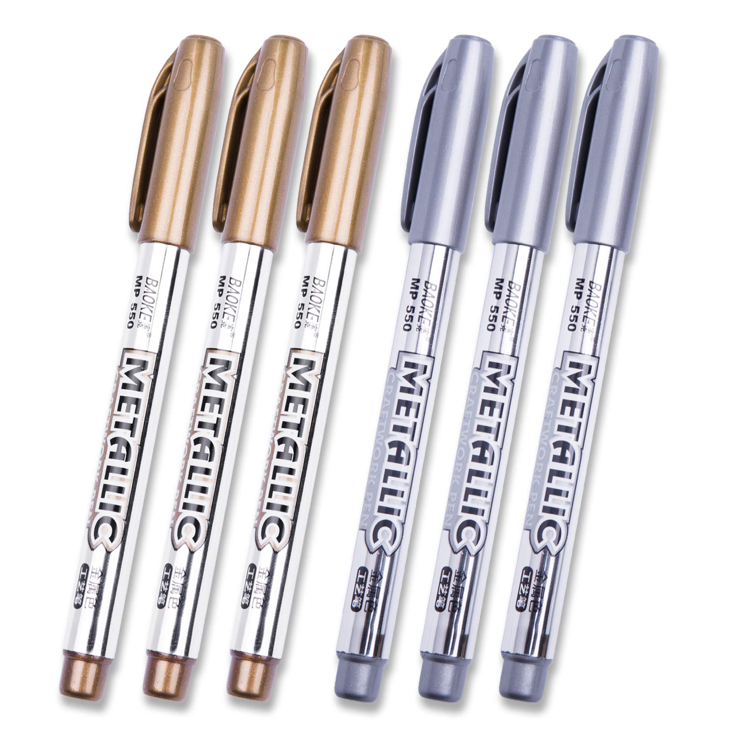 LIVEGREEN 6 Pcs Gold and Silver Metallic Marker Pens Metallic Permanent Markers,Metallic Painting Pens for Glass Surface Greeting Cards Signature Lettering