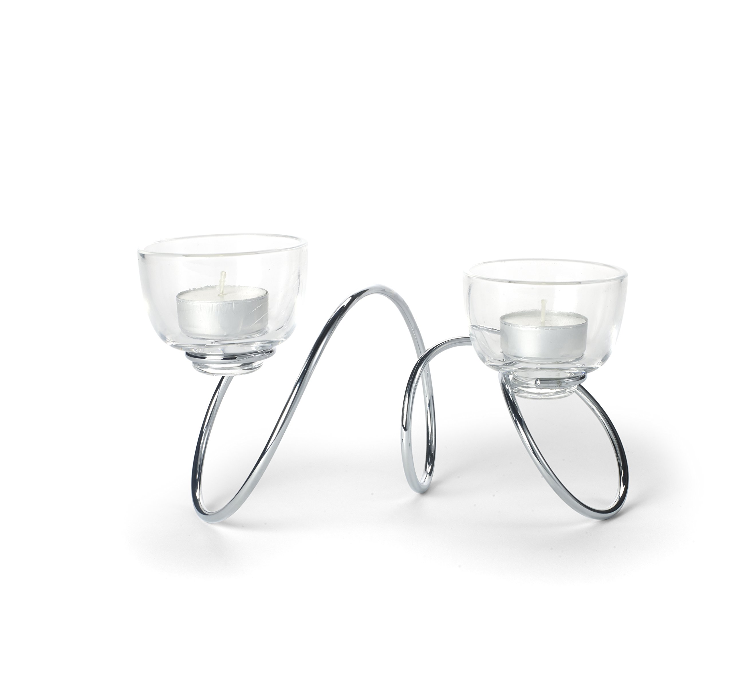 Black+Blum T-Loop Tea Light Candle Holder| Outdoor Candle Holder for Tealight Candles with Cast Glass Tealight Holders Fibonacci Curve Inspired, Chrome Steel Finish