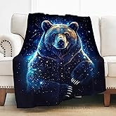 Levens Bear Blanket Gifts for Adult Kids, Large Animal Lovers Gifts for Men Women 50"x60" Soft Cozy Flannel Galaxy Bear Throw Blankets Decor for Couch Sofa Bed Valentine's Day Birthday Gift Idea