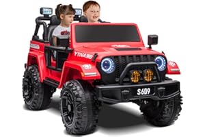 OTTARO 2 Seater Ride on Car Truck, 12V Large Electric car Vehicles 2 Seater Battery Powered Cars for Kids with Remote Control, Spring Suspension, LED Lights, Music (Red)