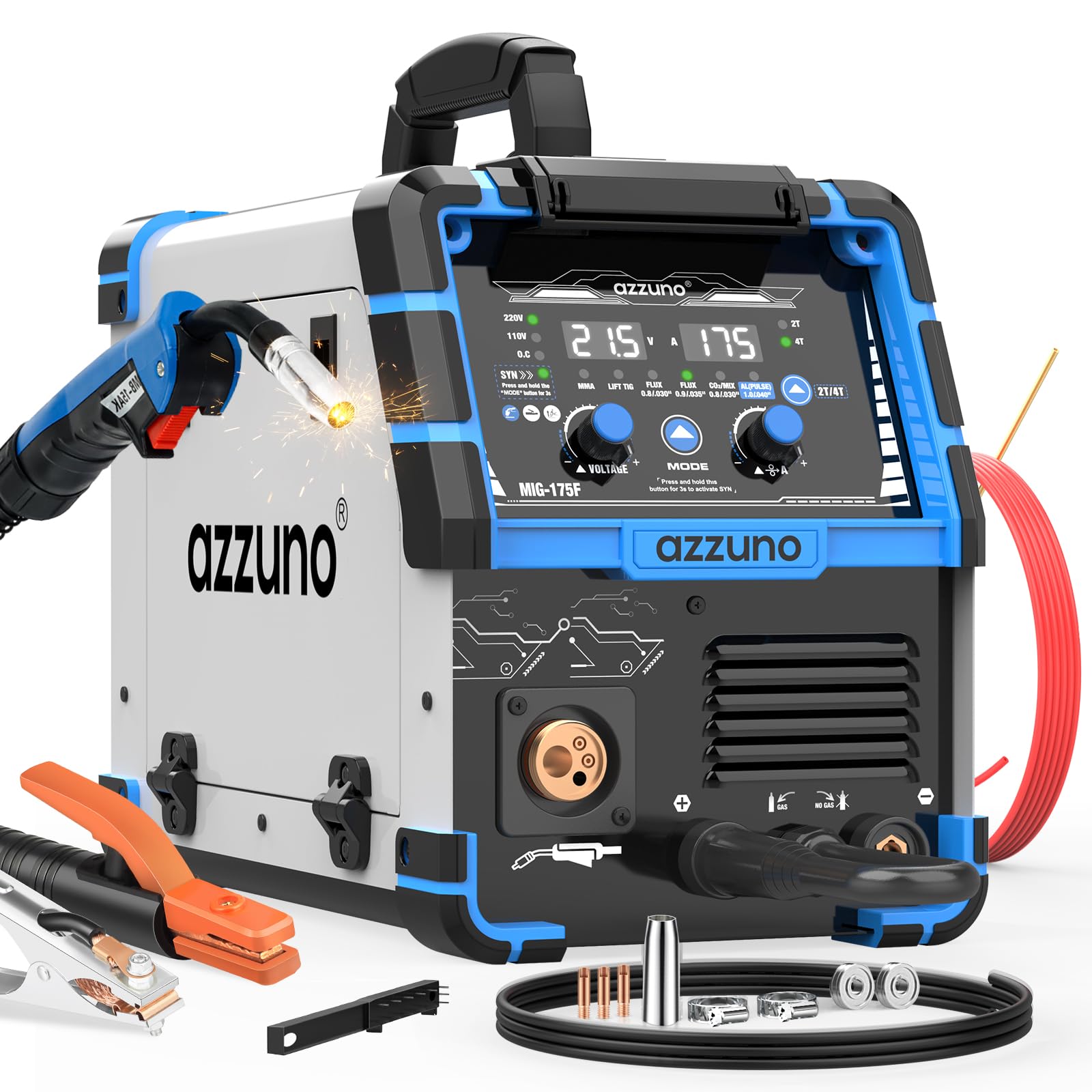 AZZUNO Single PULSE Aluminum MIG Welder Machine 175Amp, 110V 220V 5-in ...