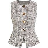 GORGLITTER Women's Tweed Blazer Vest Tops Sleeveless Square Neck Business Casual Cardigan Vests Western Cowgirl Outfits