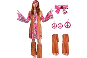 ATAMET 60s 70s Outfits for Women Hippie Costume Disco Dress,Halloween Party Dress Set