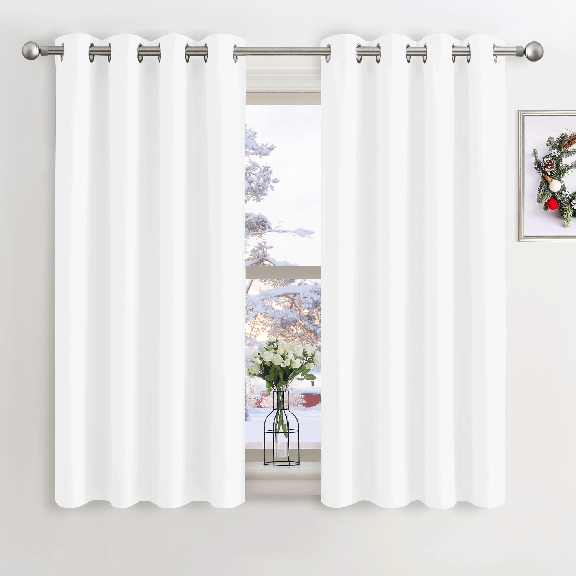 PONY DANCE Pure White Thermal Insulated Curtains - Eyelet Energy Saving and Privacy Protection Home Decor Curtains for Bedroom & Living Room, Short 2 Panels, 46 x 45 Inch