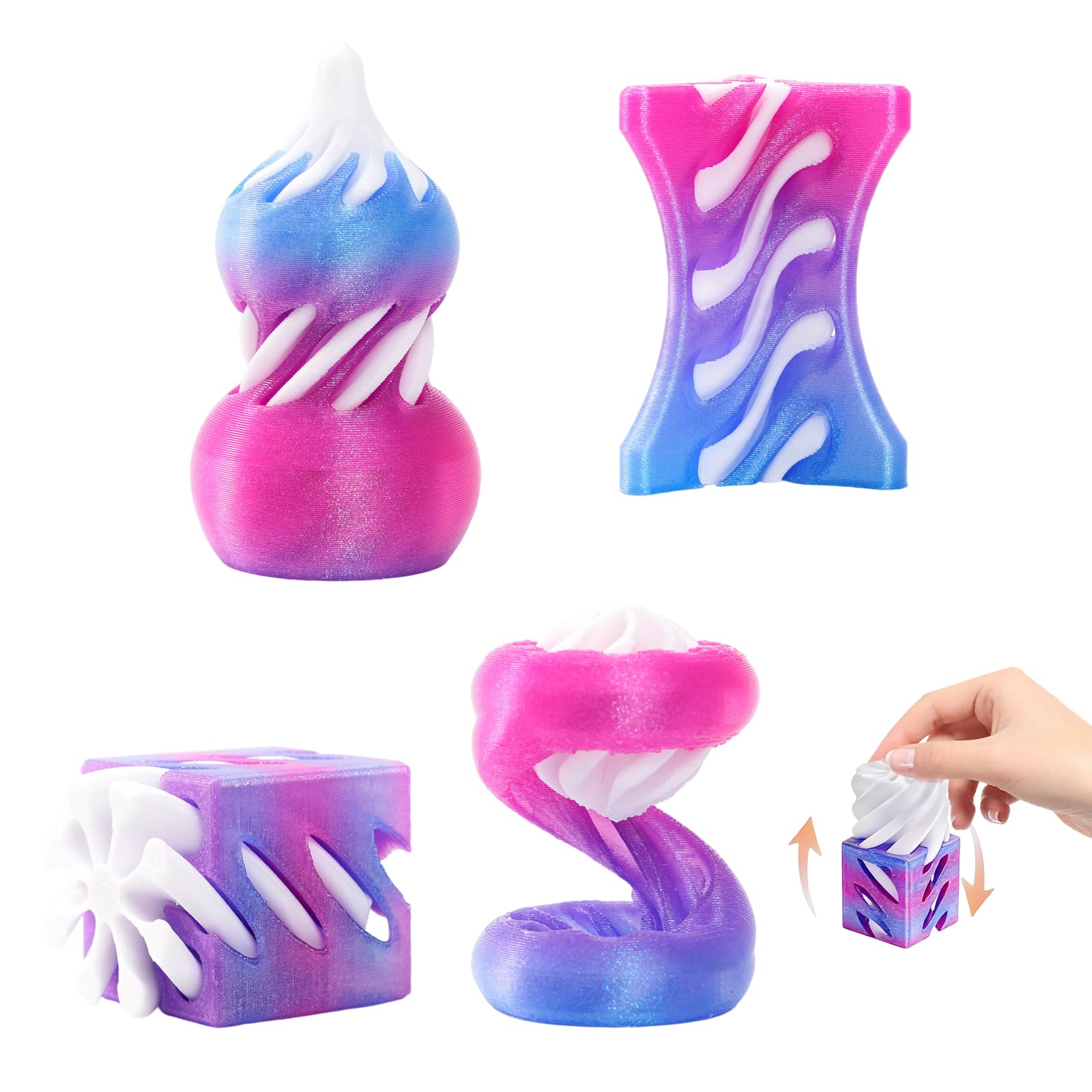 4Pcs Impossible Cone Fidget Toys, 3D Printed Spiral Sensory Stress Relief Toys for Adults and Kids, Anxiety Relief Desk Decor for Office, Home, and School (Blue)