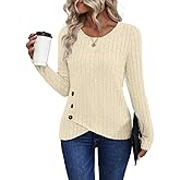 SISKIN Ribbed Long Sleeve Tops for Women Fall Sweaters Light Weight Fitted Crew Neck Side Button Tunic Pullover Sweater