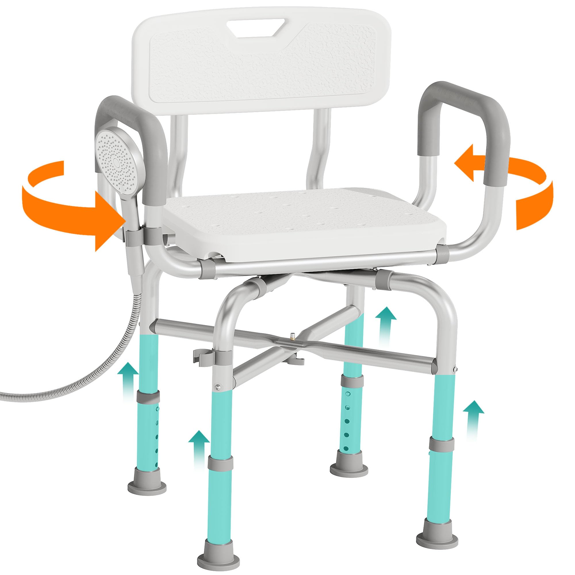 Photo 1 of PETKABOO Swivel Shower Chair with Armrests and Back, 550 lbs Heavy-Duty Shower Seat for Showers and Bathtubs, 5- Height-Adjustable Adult Shower Chair, Elderly Bathtub Chair