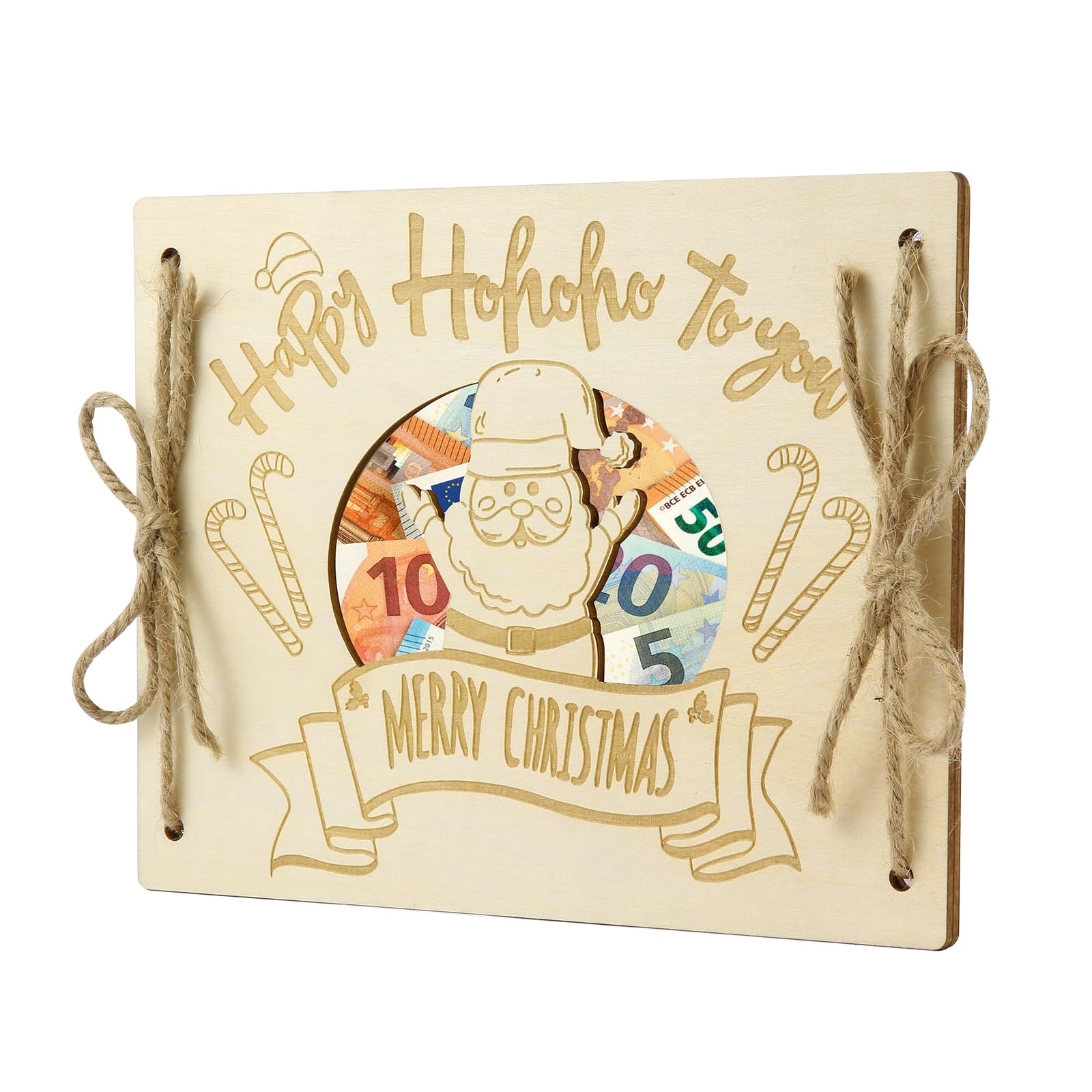 LOVLEY Personalised Christmas Card, Chirismas Money Wallet, Money Gift Chrismas, Wooden Money Card with Envelope (Santa Claus)