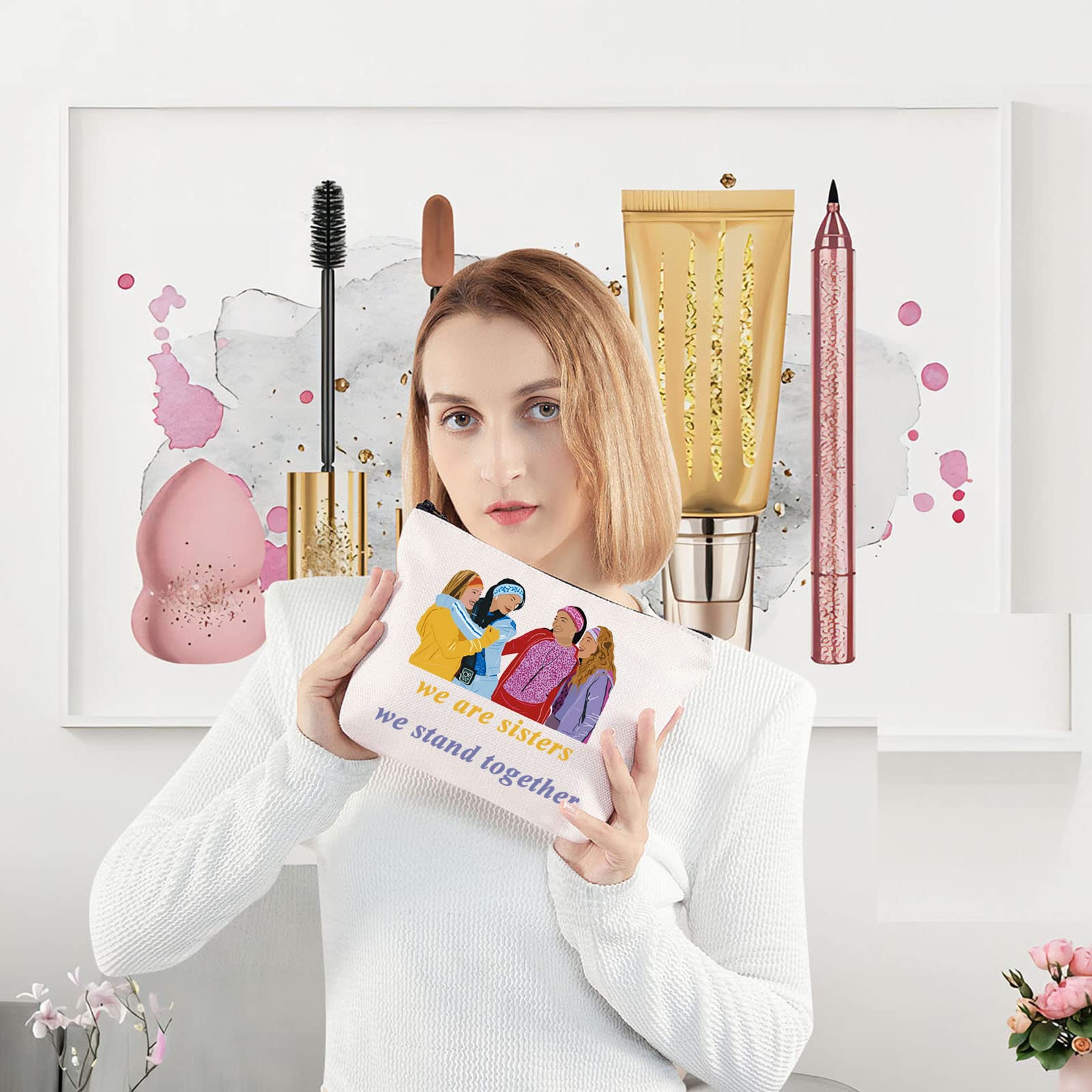 LEVLO Cheetah Sisters Cosmetic Make Up Bag Galleria & Chanel & Aqua & Dorinda Fans Inspired Gift We Are Sisters We Stand Together Makeup Zipper Pouch Bag For Women Girls, We Are Sisters, Cosmetic Bag