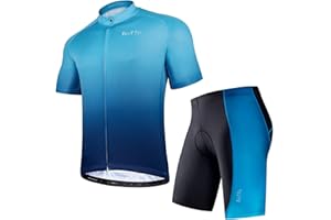 ROTTO Mens Cycling Jersey and Shorts Set Short Sleeve Biking Outfit Bike Clothing and Padded Shorts Suit