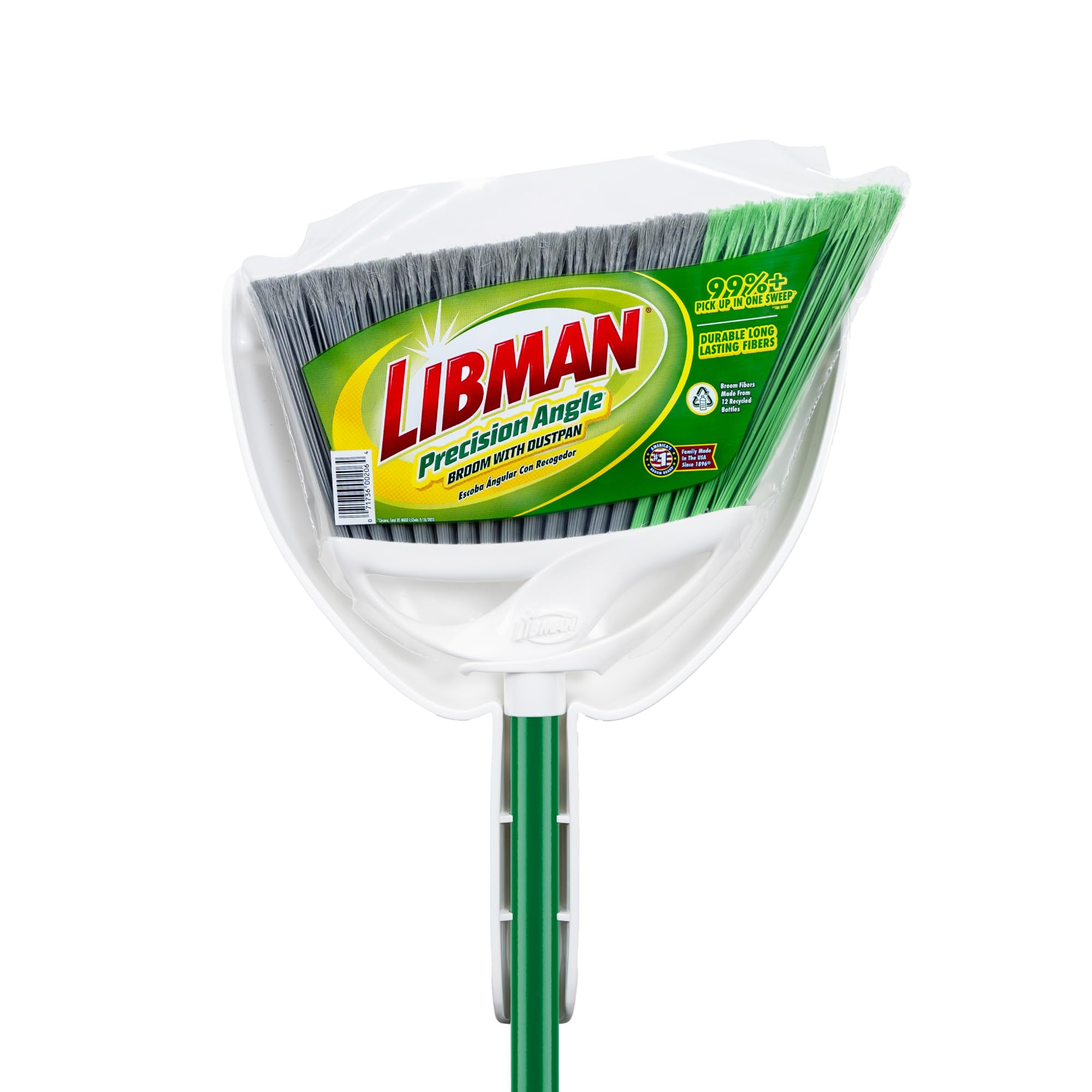 Libman Precision Angle Broom with Dustpan Combo Set for Sweeping Indoor and Outdoor Floors, Pet, Dog Hair Broom, 49” Long Handle, 11