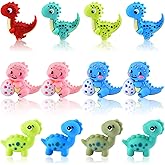 WOZADU 12 PCS 3D Dinosaur Silicone Focal Beads for Pens, Animal Focal Beads Bulk for Keychain Bracelet Necklace Making, Handmade Crafts Supplies
