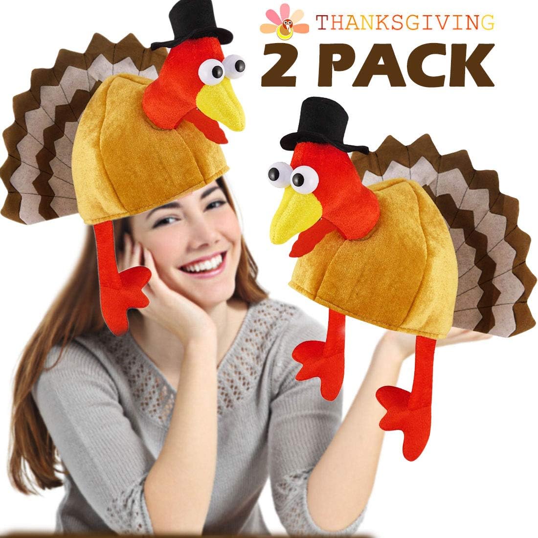 2 Pack Thanksgiving Party Turkey Hat Costume Unisex Hat with Tail Gifts Party Decor Costumes Novelty Turkey Hat Orange: Clothing