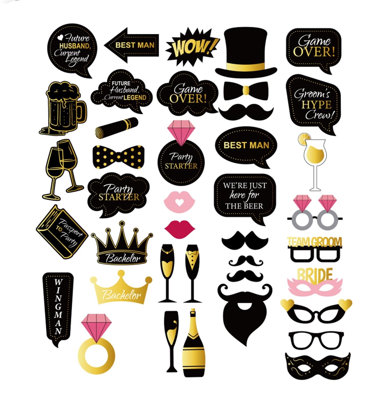 Photo 1 of Brosash Coed Bachelor Bachelorette Party Photo Booth Props – 42-Piece Set of Funny Selfie Props for Team Bride & Team Groom – Party Decorations, Supplies, Favors & Gag Gifts for Bridal Bash