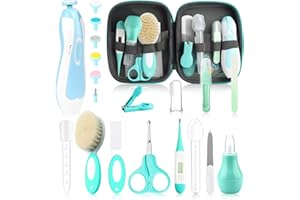 WXA Baby Grooming Kit, Electric Safety Nail Trimmer Baby Nursery Kit，Infant Safety Care Set with Hair Brush Comb Nail Clipper Nasal Aspirator,Baby Essentials Kit for Newborn Girls Boys (20 Pc Green Kit)