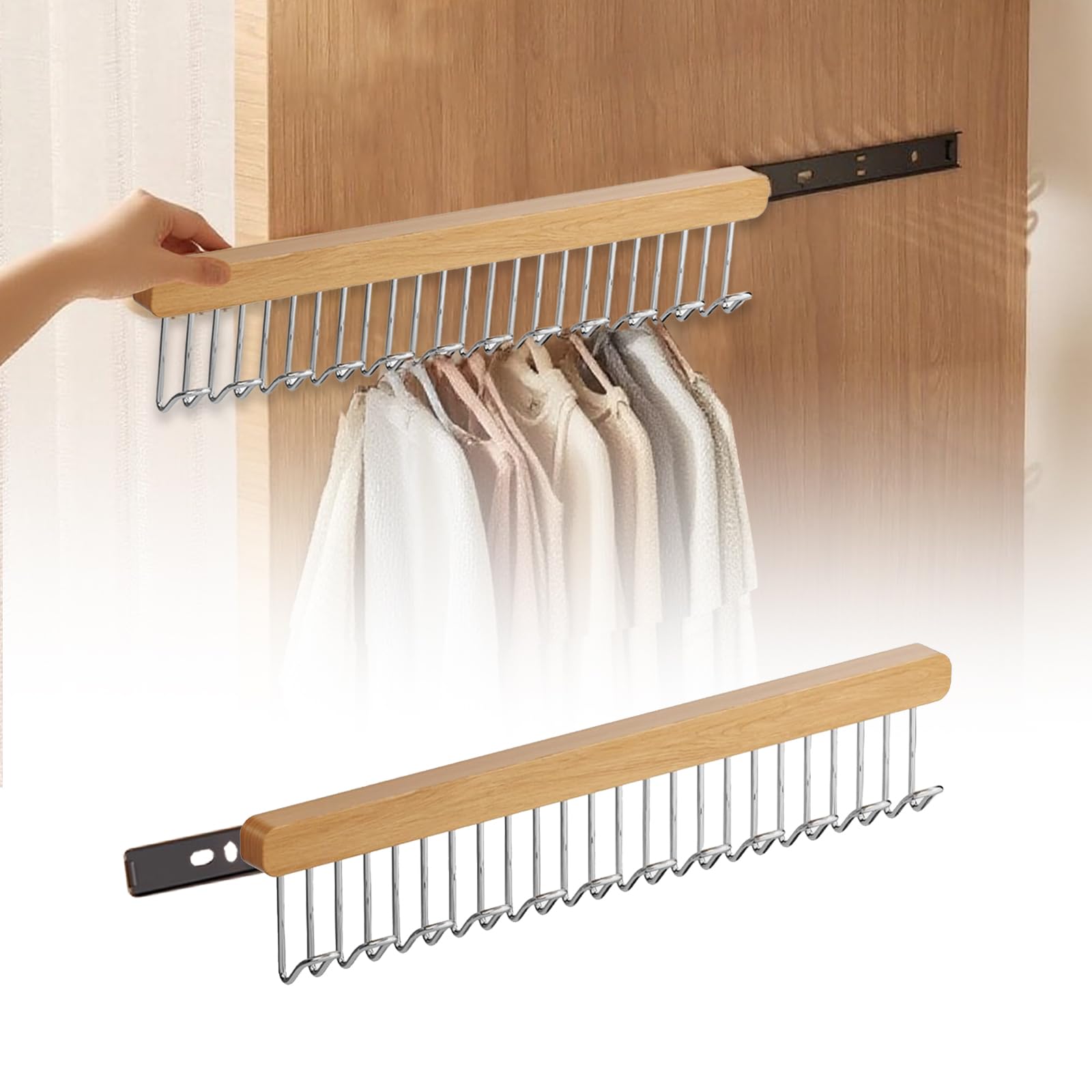 Photo 1 of 2 PCS Closet Valet Rod Slide Out, 16.1 Inch Valet Hook Pull out with 12 Hooks, Left & Right Pull out Belt Organizer for Closets, Bra Hanger, etc. - Also Apply in Space Saving for Cabinet or Anywhere