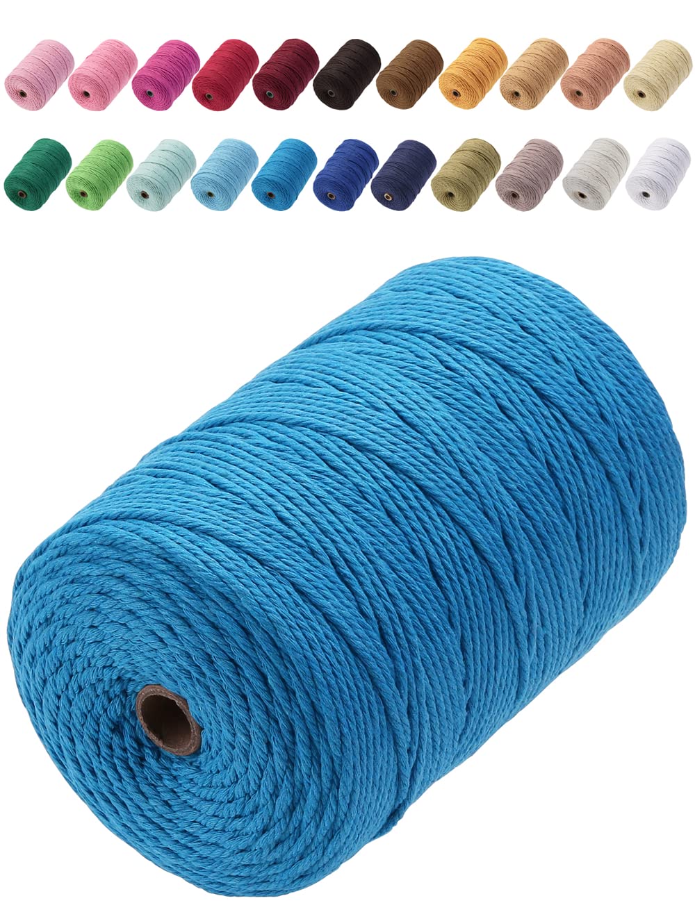 GOHOF Macrame Cord 3mm x 200m Premium Cotton Macrame Rope, 4 Strand Twisted Soft Cotton Cord, One of The Most Perfect Materials for Macrame Art, Cotton String Without Chemicals (Dodger blue)