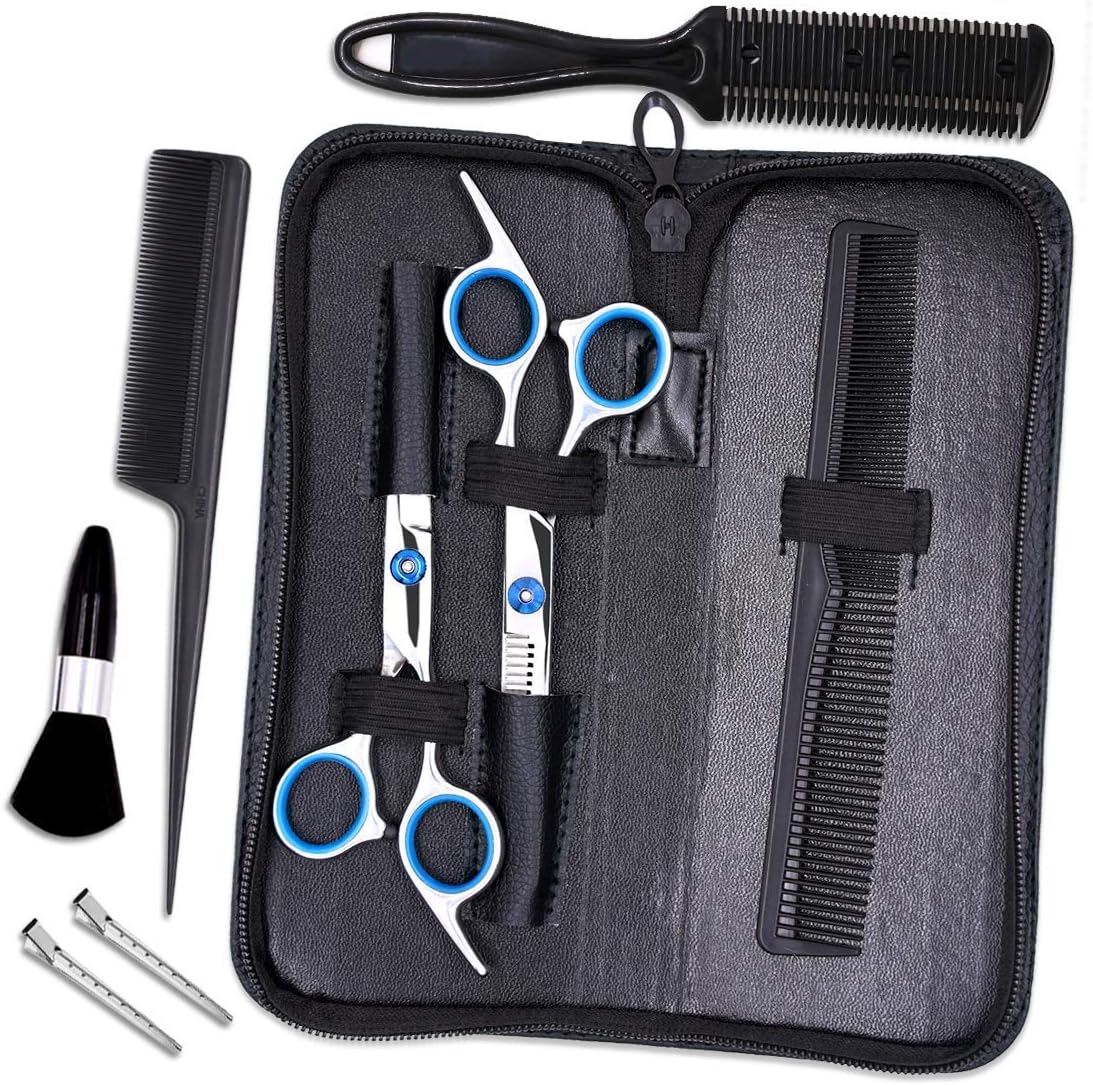 Hair Cutting Scissors Kit, Haircut scissors professional of 11 Pack,Stainless Steel Hair Cutting Thinning Shears Kit Hairdressing Barber, Clips,Barber Cape,Comb for Home,Salon,Pet Use: Home Improvement