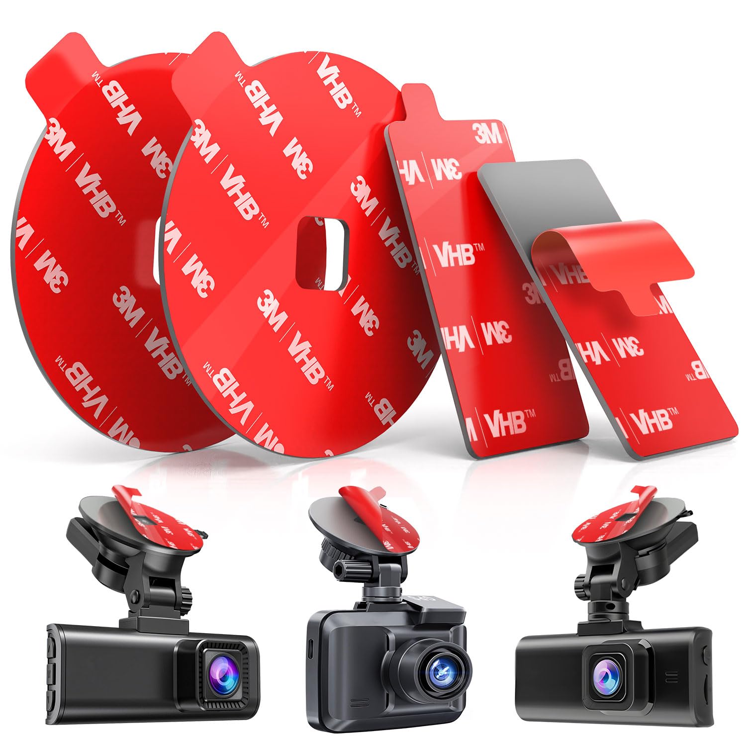 Photo 1 of 4Pcs Adhesive Sticky Pads for Front and Rear Dash Cam, Heat Resistant Round Mounting Tape for Dashcam Suction Cup Mount, Double Sided 3M Sticker Replacement Attach to Windshield, Car Window/Glass