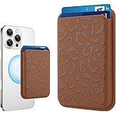 MOWIME Compatible with MagSafe Wallet, Cute Cheetah Print Pattern for Women Girls, Stronger Magnetic Card Holder Phone Wallet for iPhone 16/15/14/13/12 Series, Fit 2 Cards, Brown